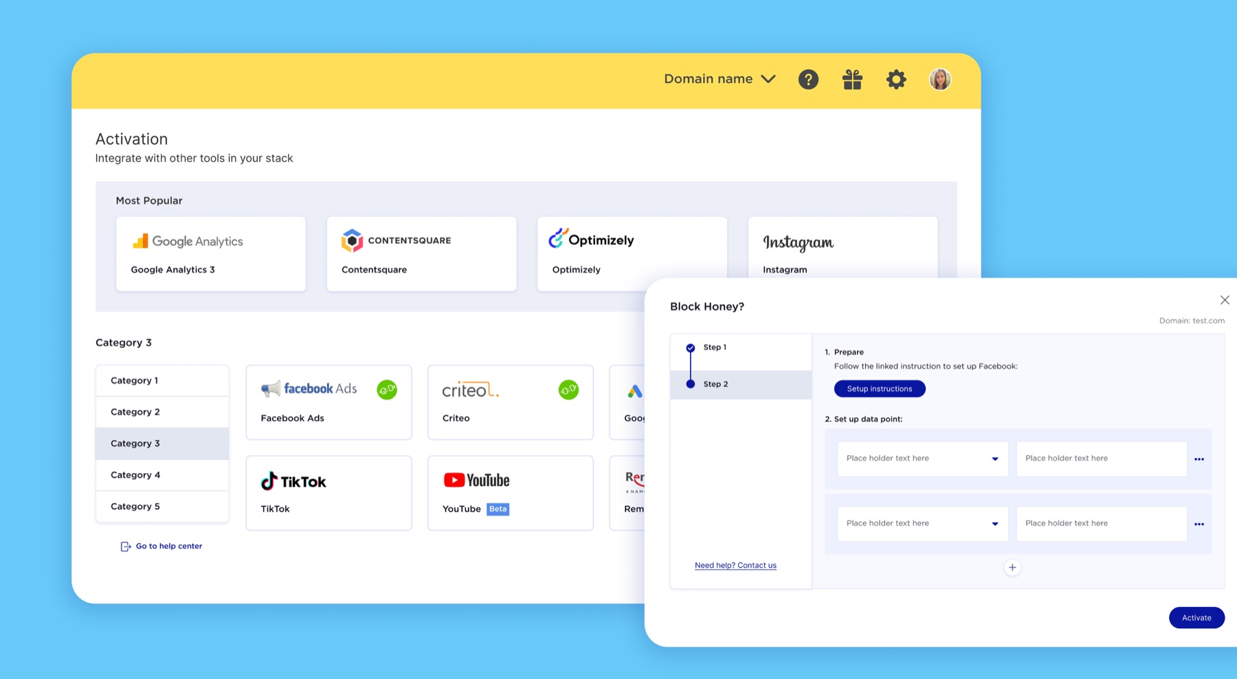 Activations data management interface